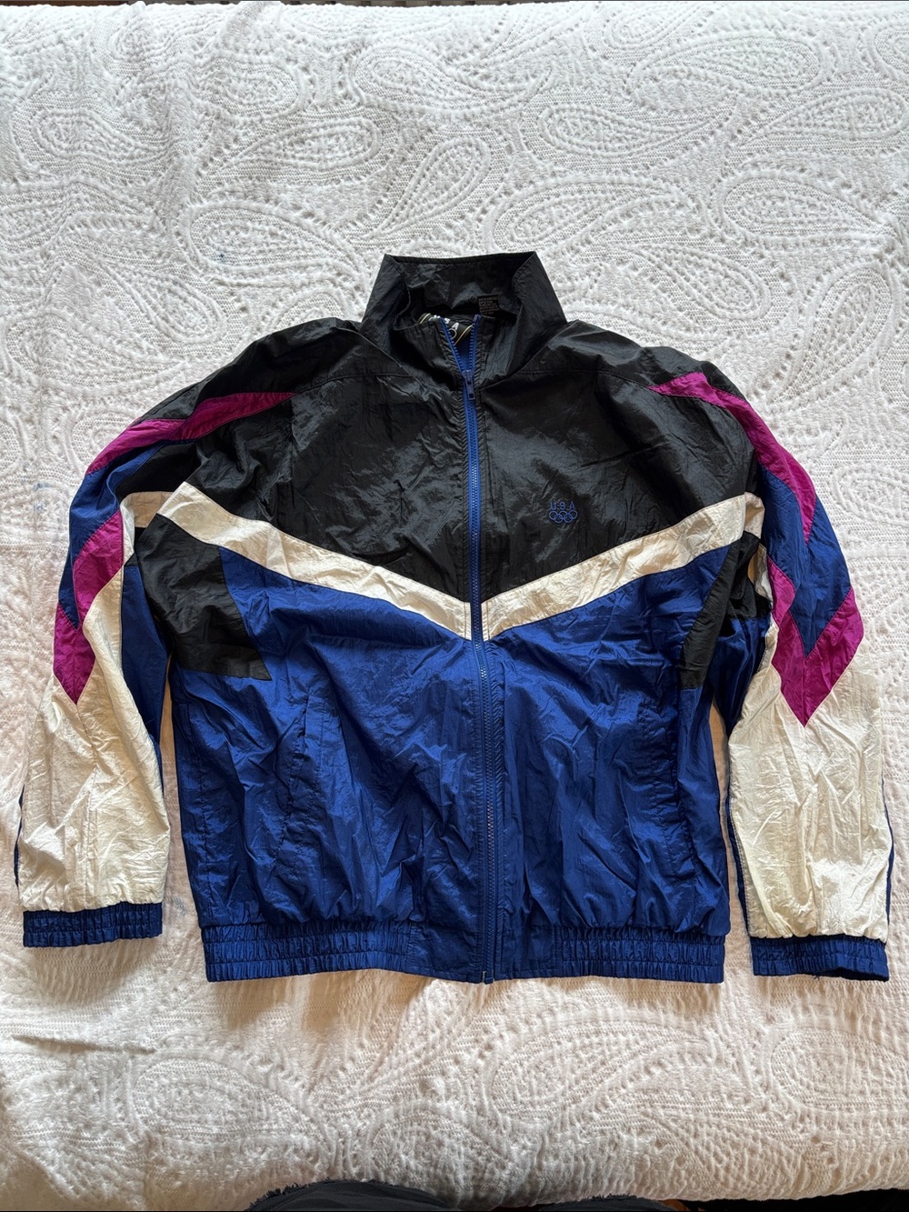 Vintage 90s JC Penney Olympic Windbreaker Jacket Black Blue Graphic Size L